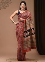 Chanderi Silk Red Festival Wear Printed Saree